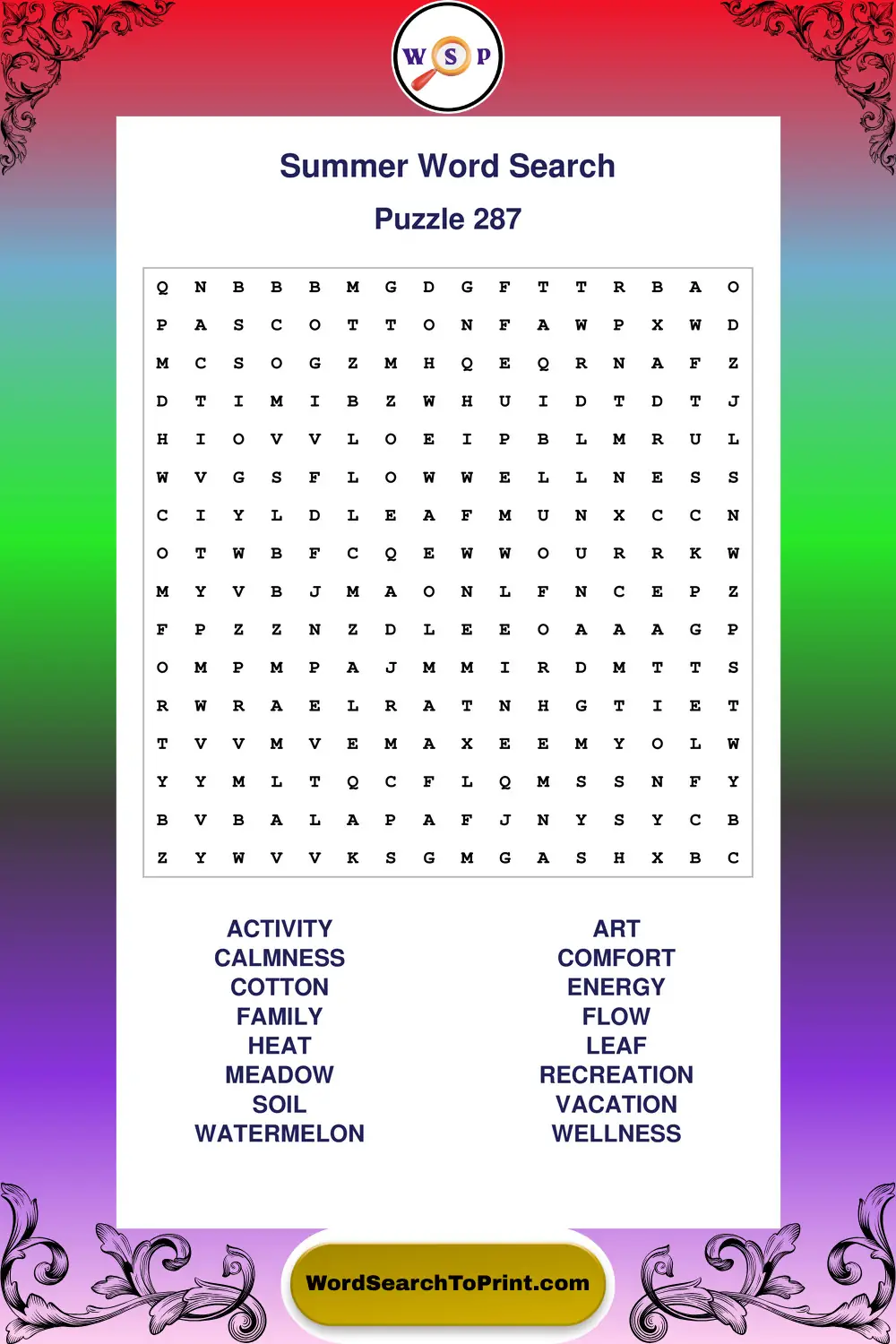 Summer Word Search Puzzle 287