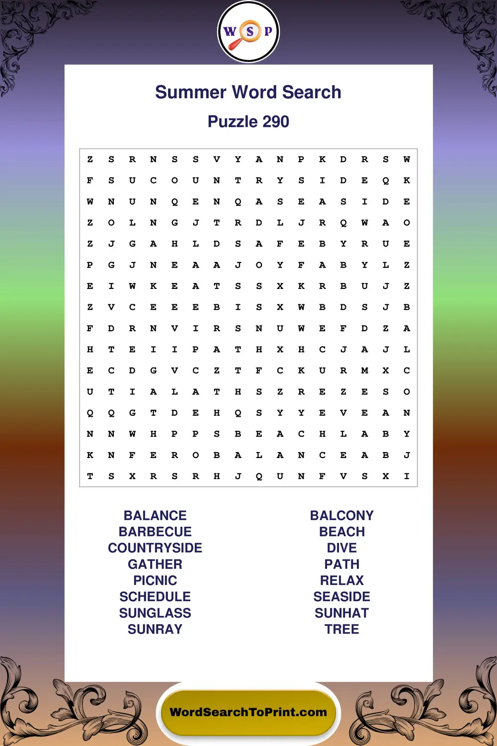 Summer Word Search Puzzle 290