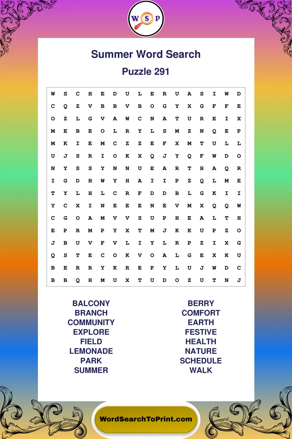 Summer Word Search Puzzle 291