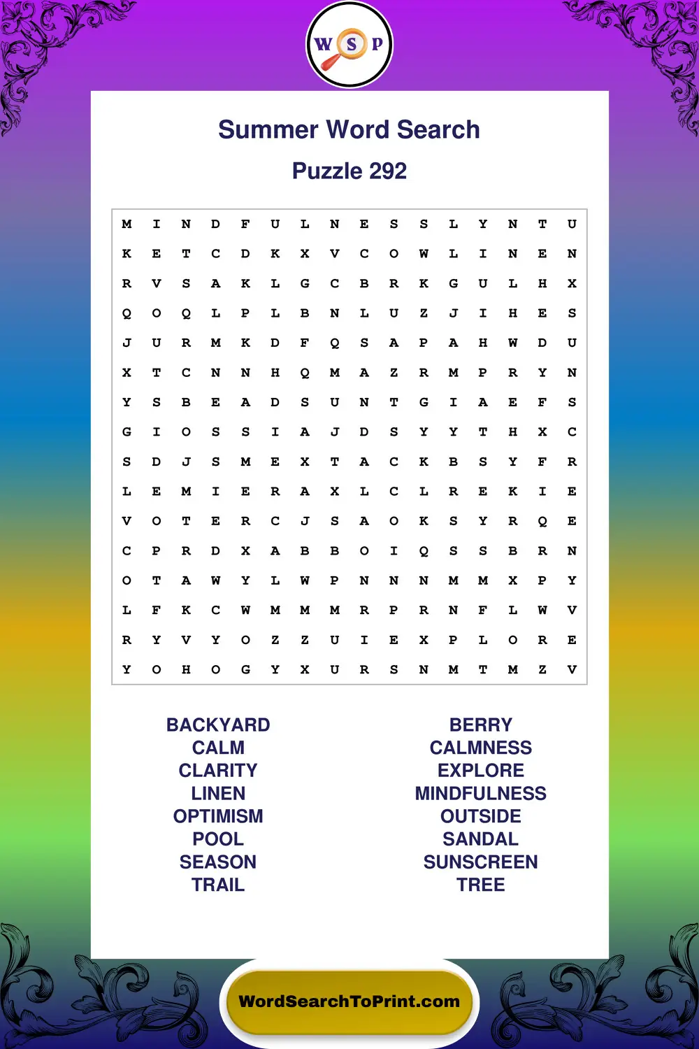 Summer Word Search Puzzle 292