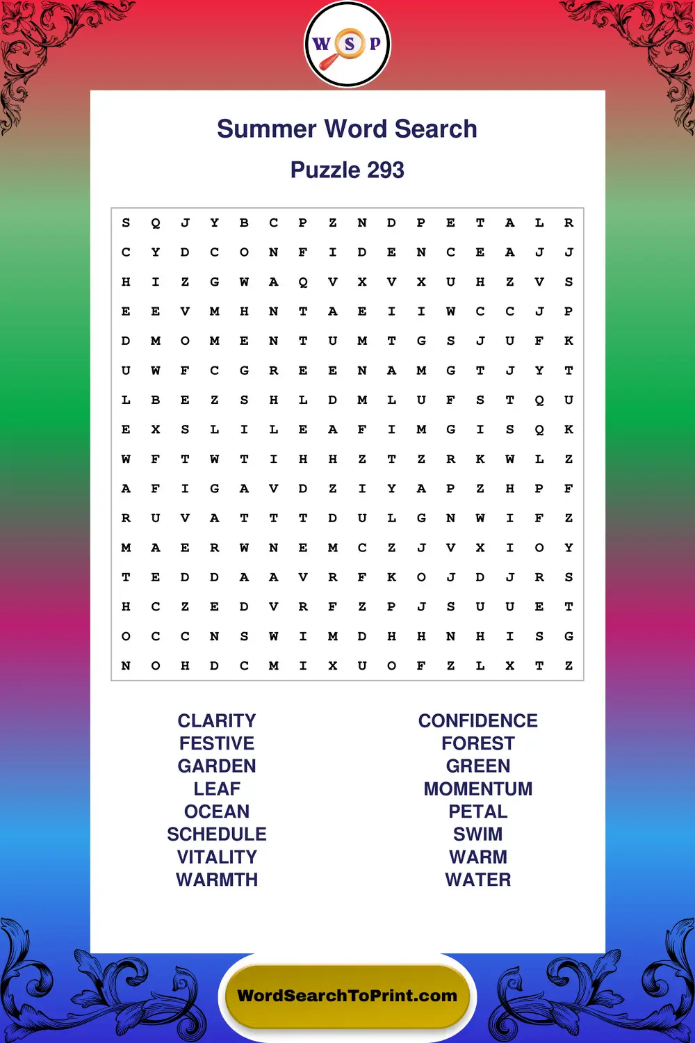 Summer Word Search Puzzle 293