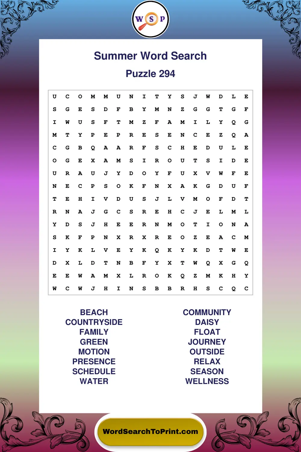 Summer Word Search Puzzle 294
