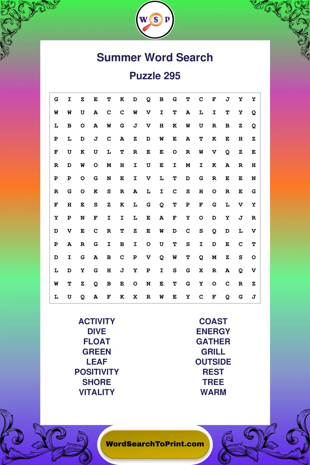 Summer Word Search Puzzle 295