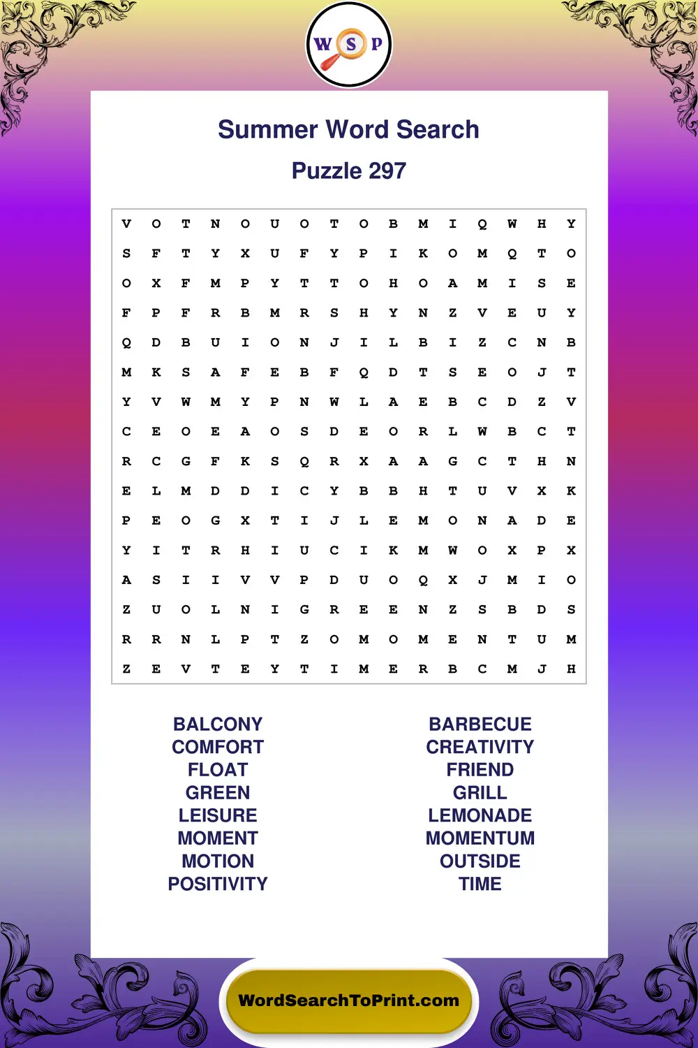 Summer Word Search Puzzle 297