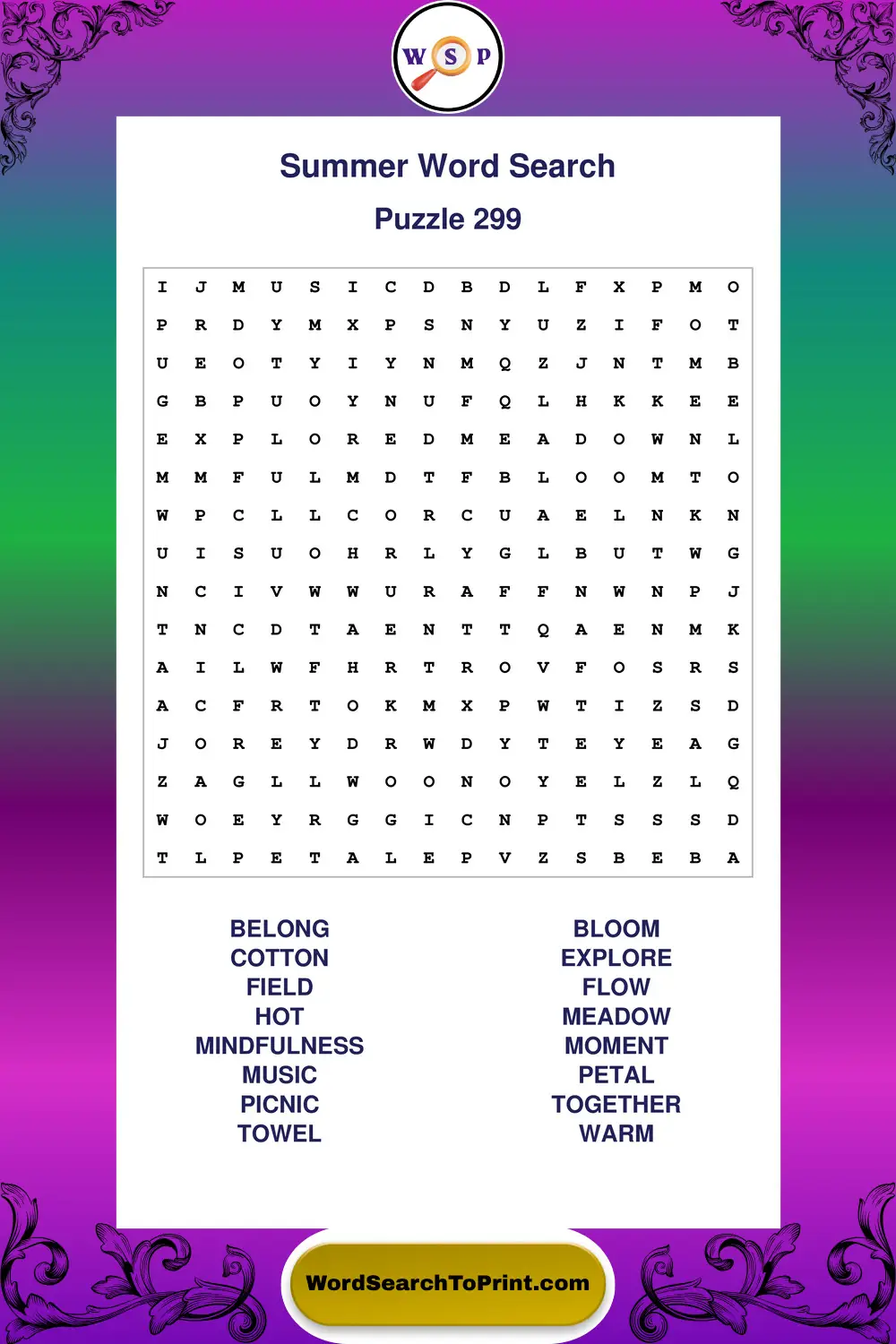 Summer Word Search Puzzle 299