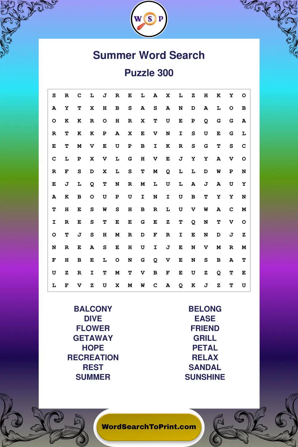 Summer Word Search Puzzle 300