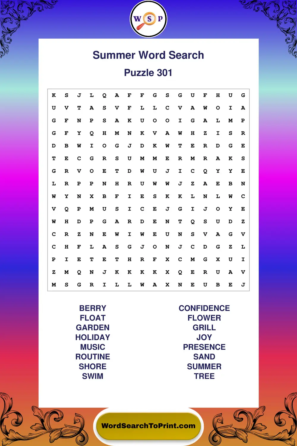Summer Word Search Puzzle 301