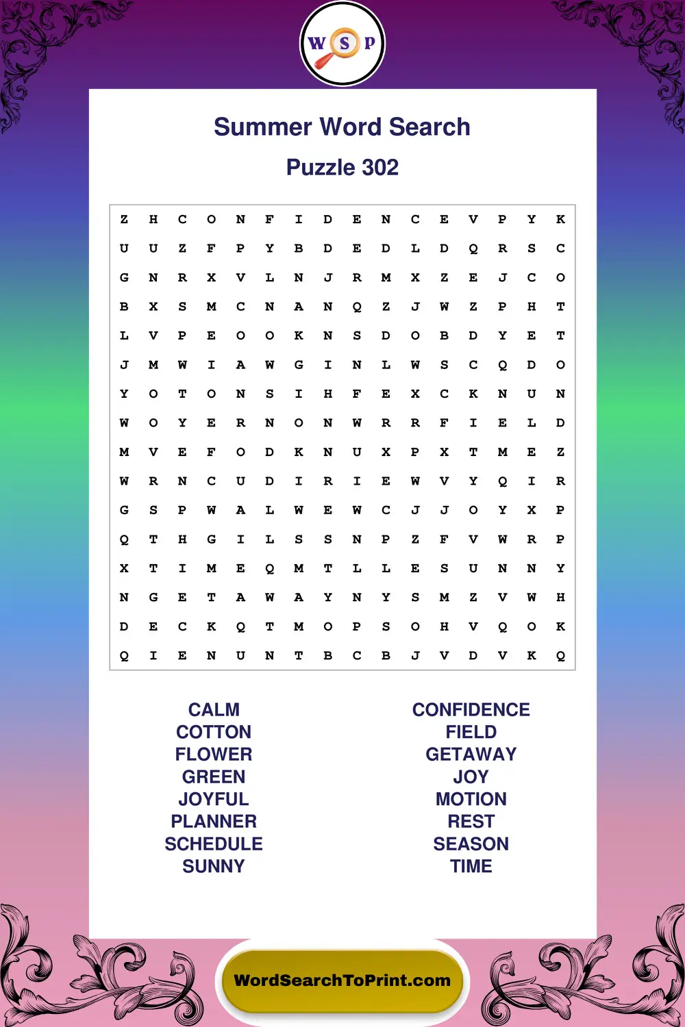 Summer Word Search Puzzle 302