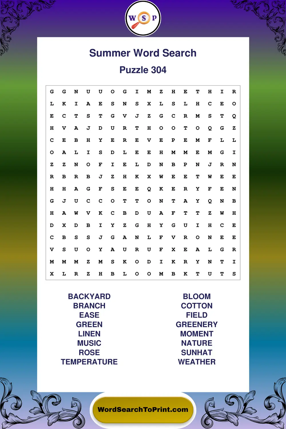 Summer Word Search Puzzle 304
