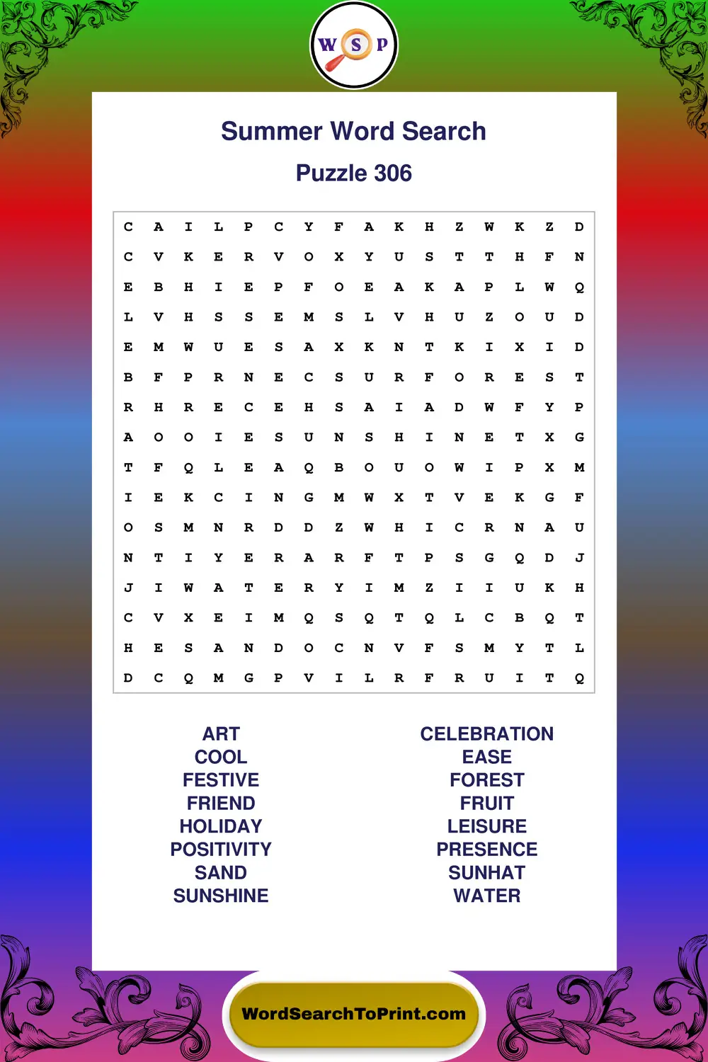 Summer Word Search Puzzle 306