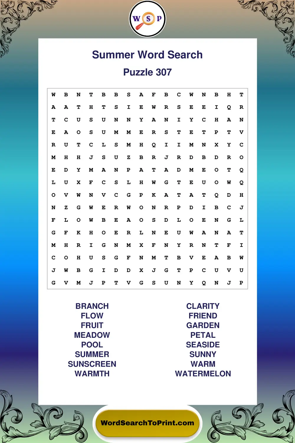 Summer Word Search Puzzle 307
