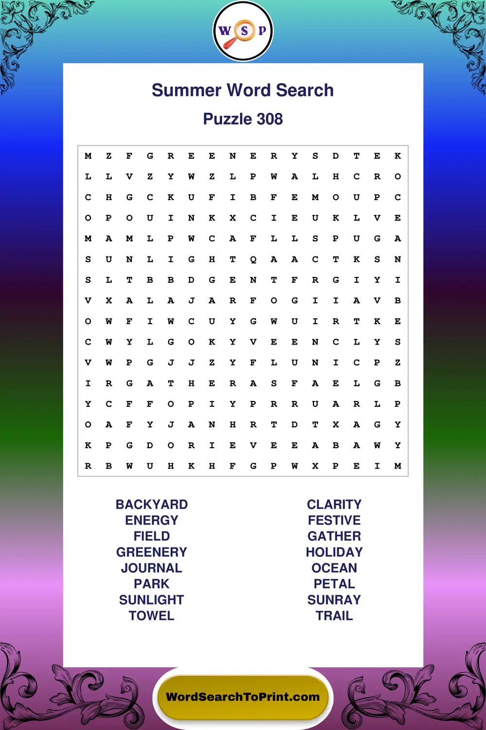 Summer Word Search Puzzle 308
