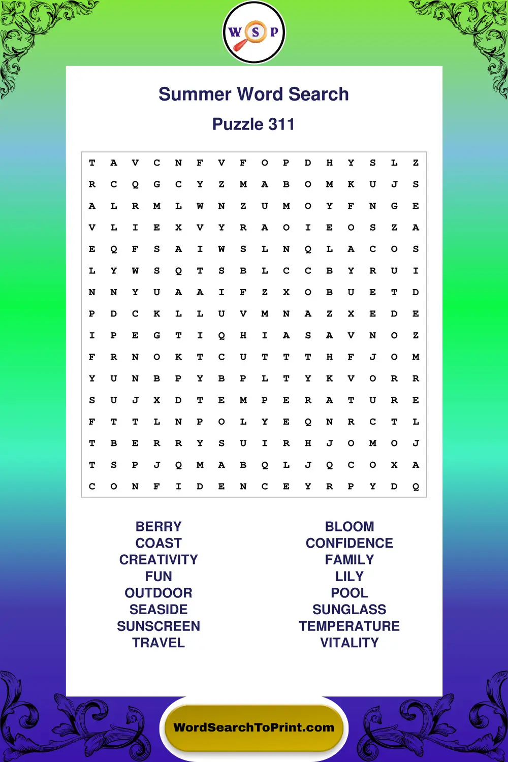 Summer Word Search Puzzle 311
