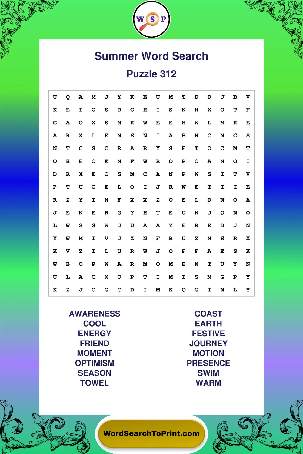 Summer Word Search Puzzle 312