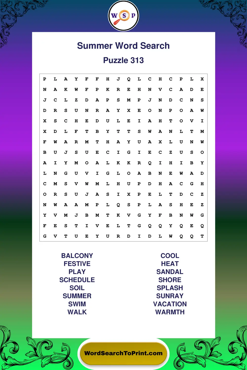Summer Word Search Puzzle 313