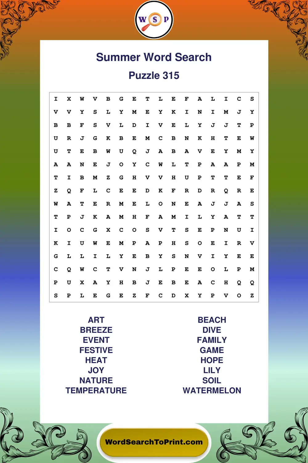 Summer Word Search Puzzle 315