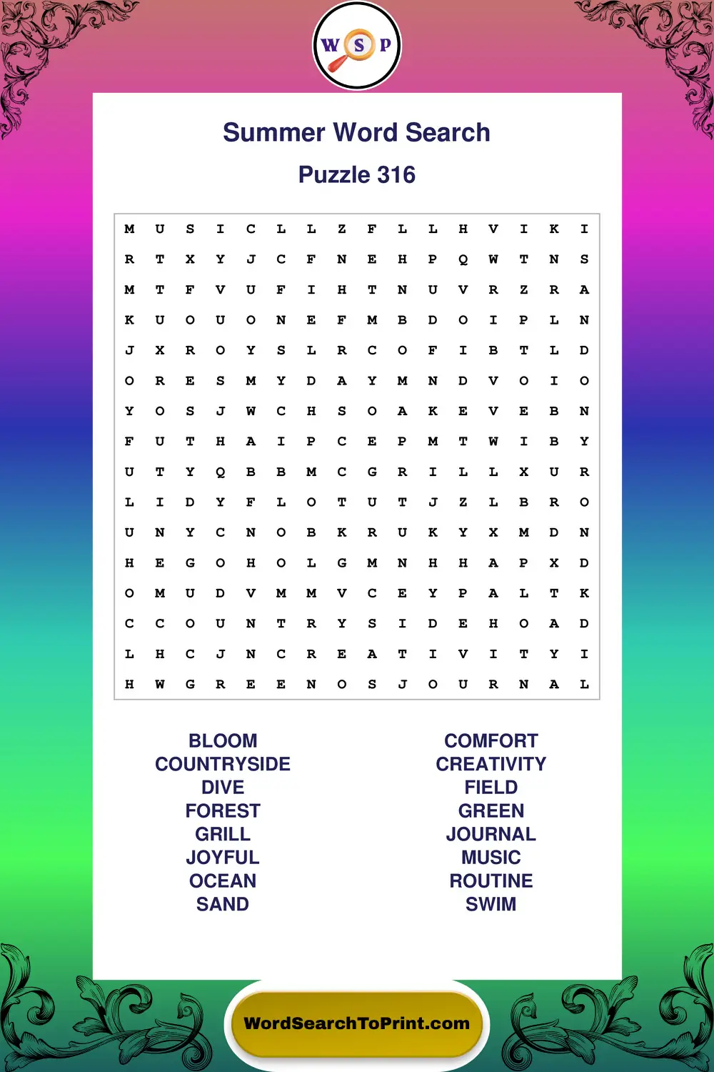 Summer Word Search Puzzle 316