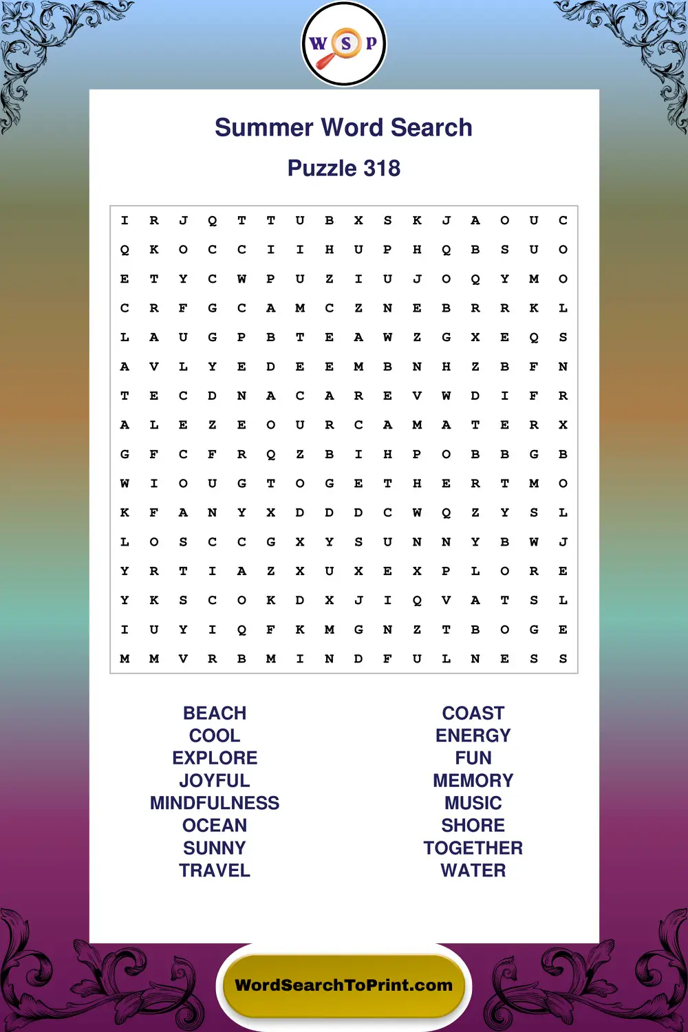 Summer Word Search Puzzle 318