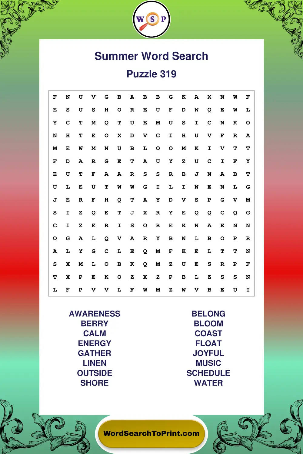 Summer Word Search Puzzle 319