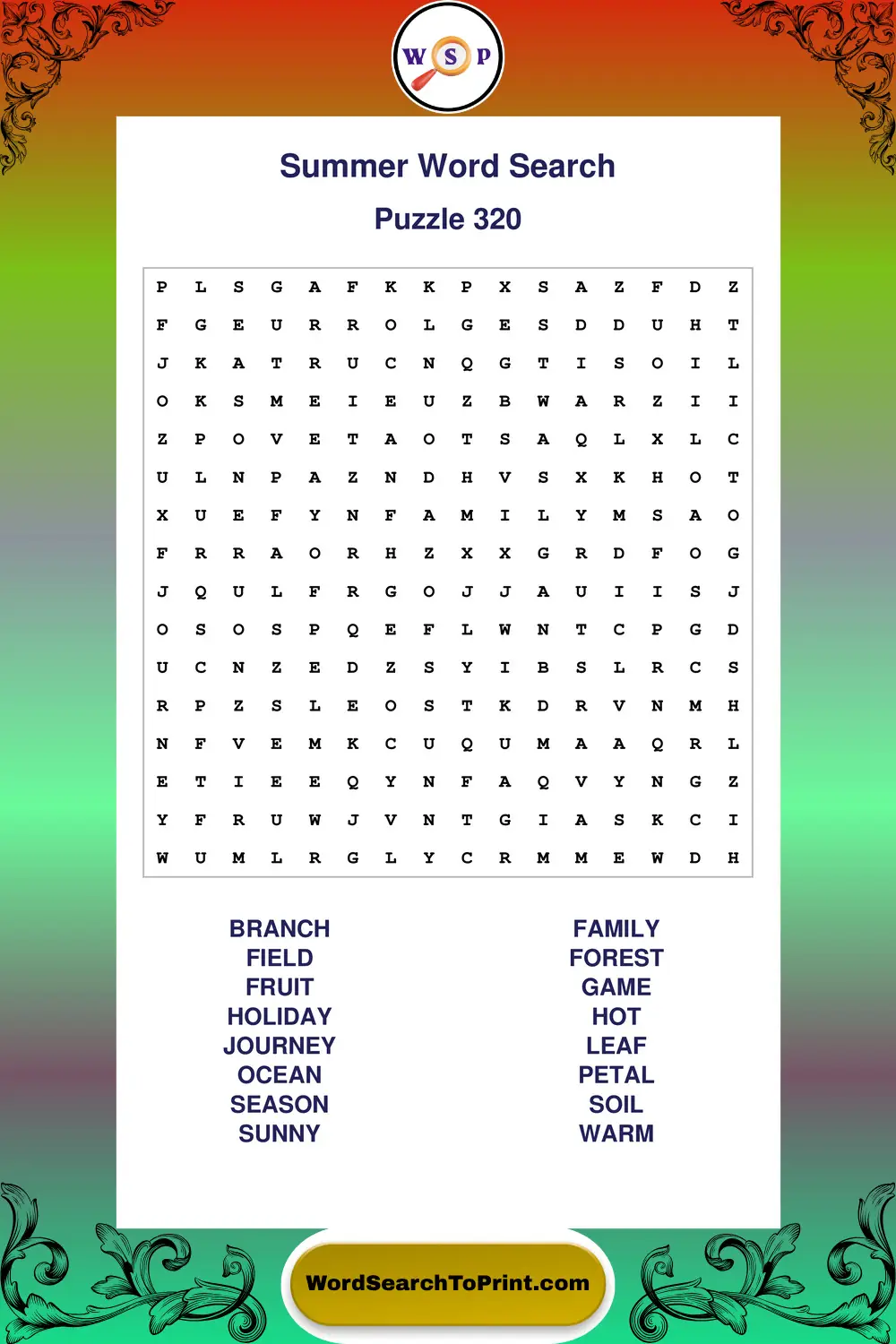 Summer Word Search Puzzle 320