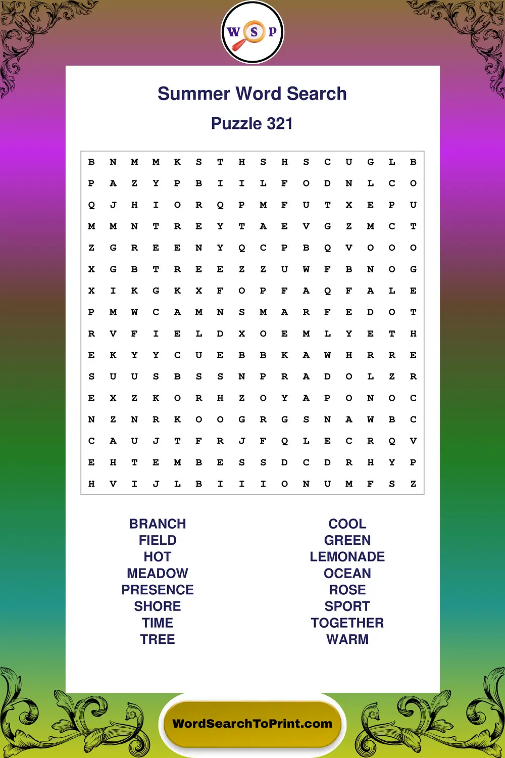 Summer Word Search Puzzle 321