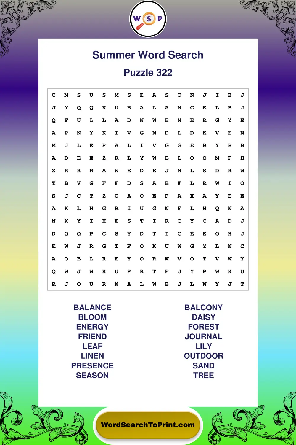 Summer Word Search Puzzle 322