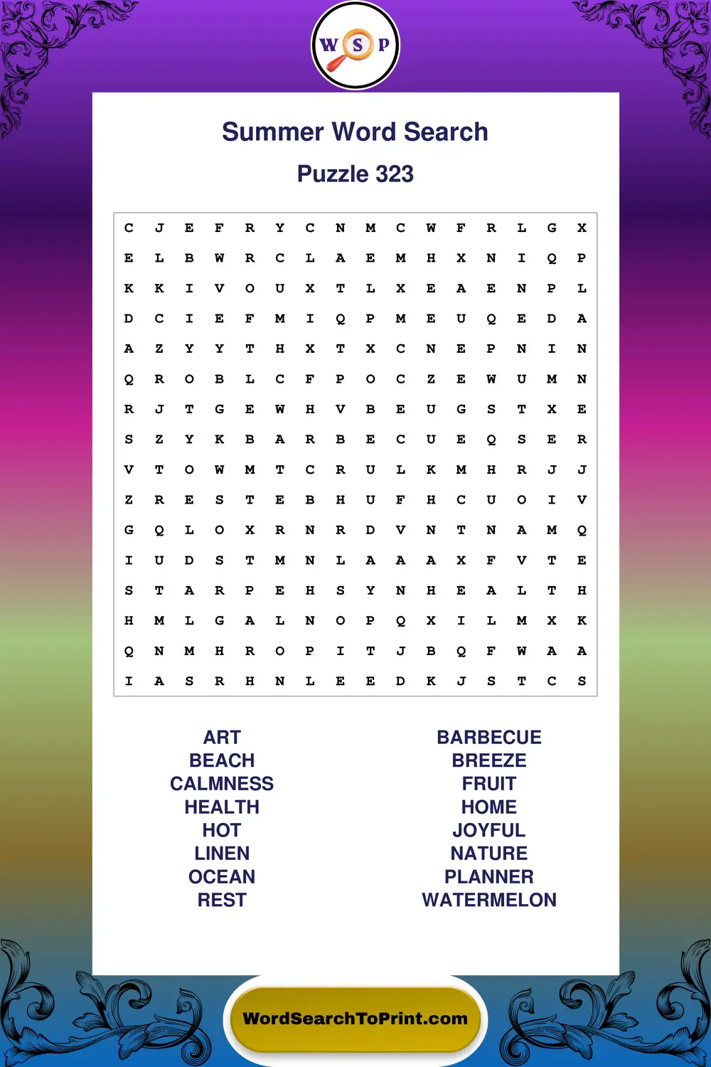 Summer Word Search Puzzle 323