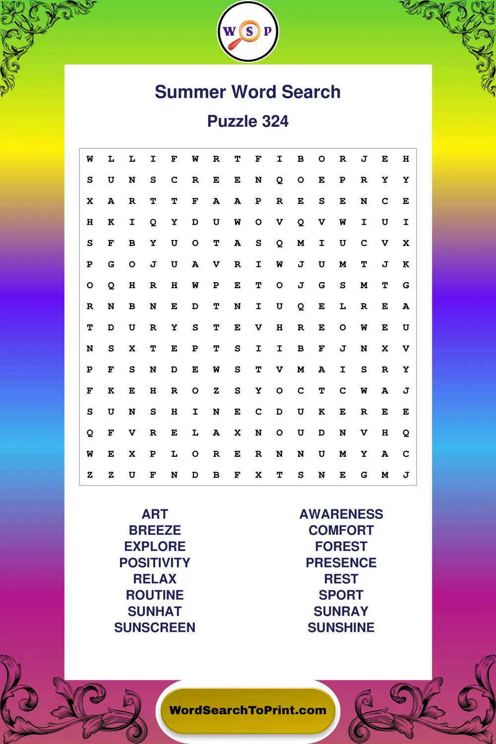 Summer Word Search Puzzle 324