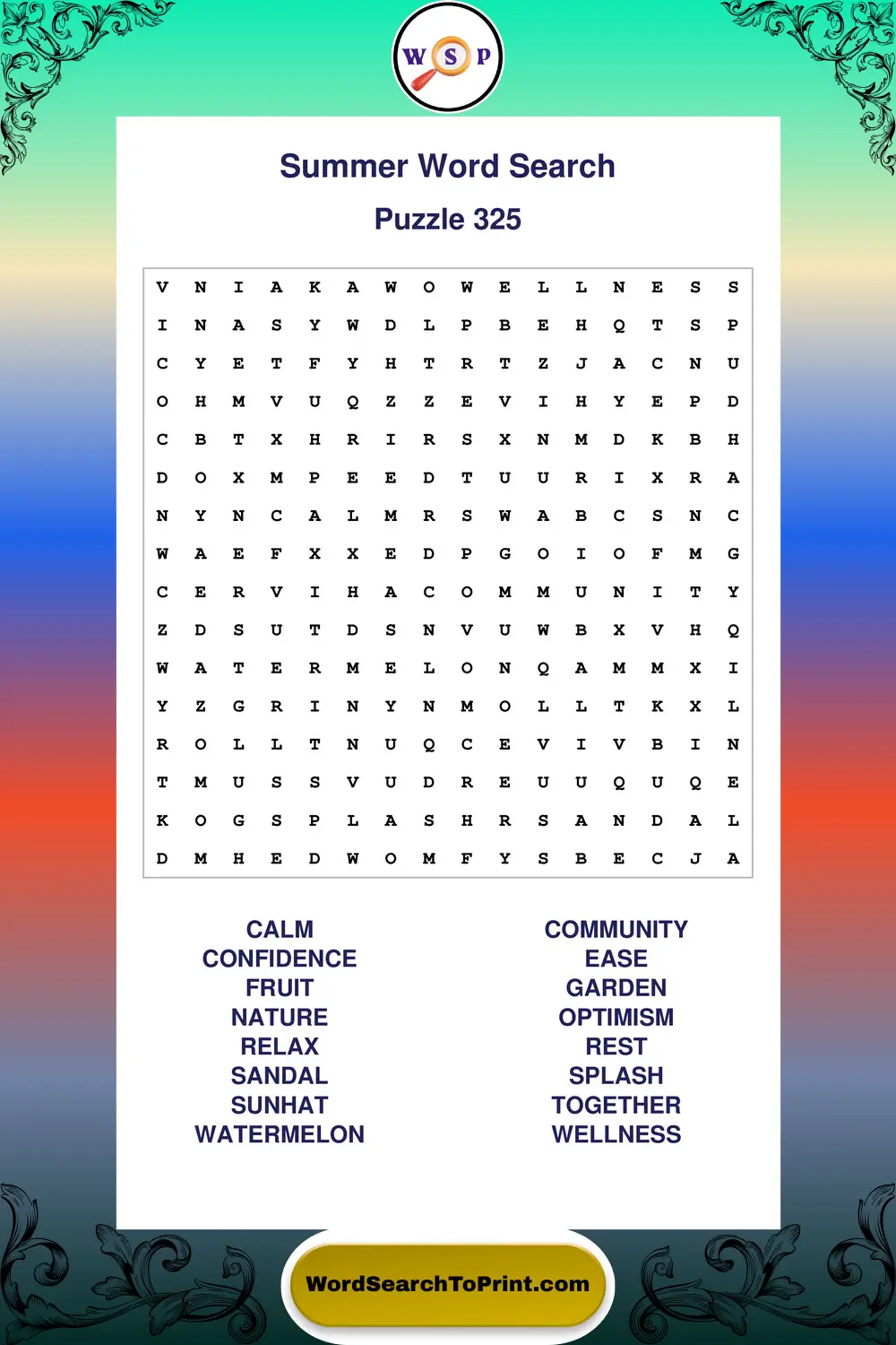 Summer Word Search Puzzle 325