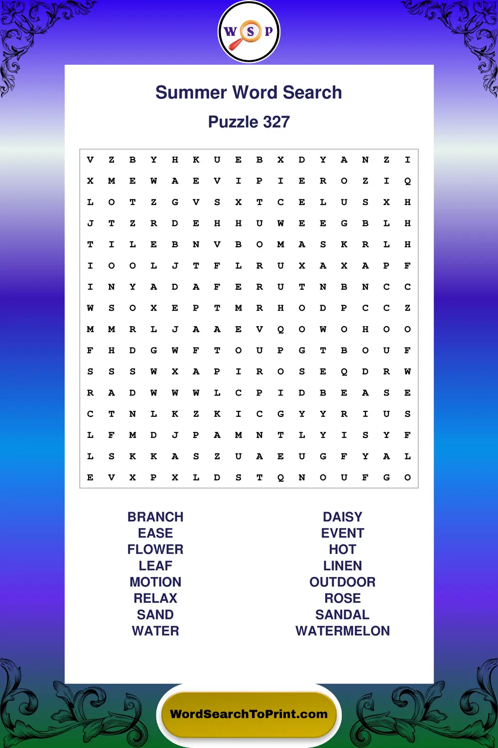 Summer Word Search Puzzle 327