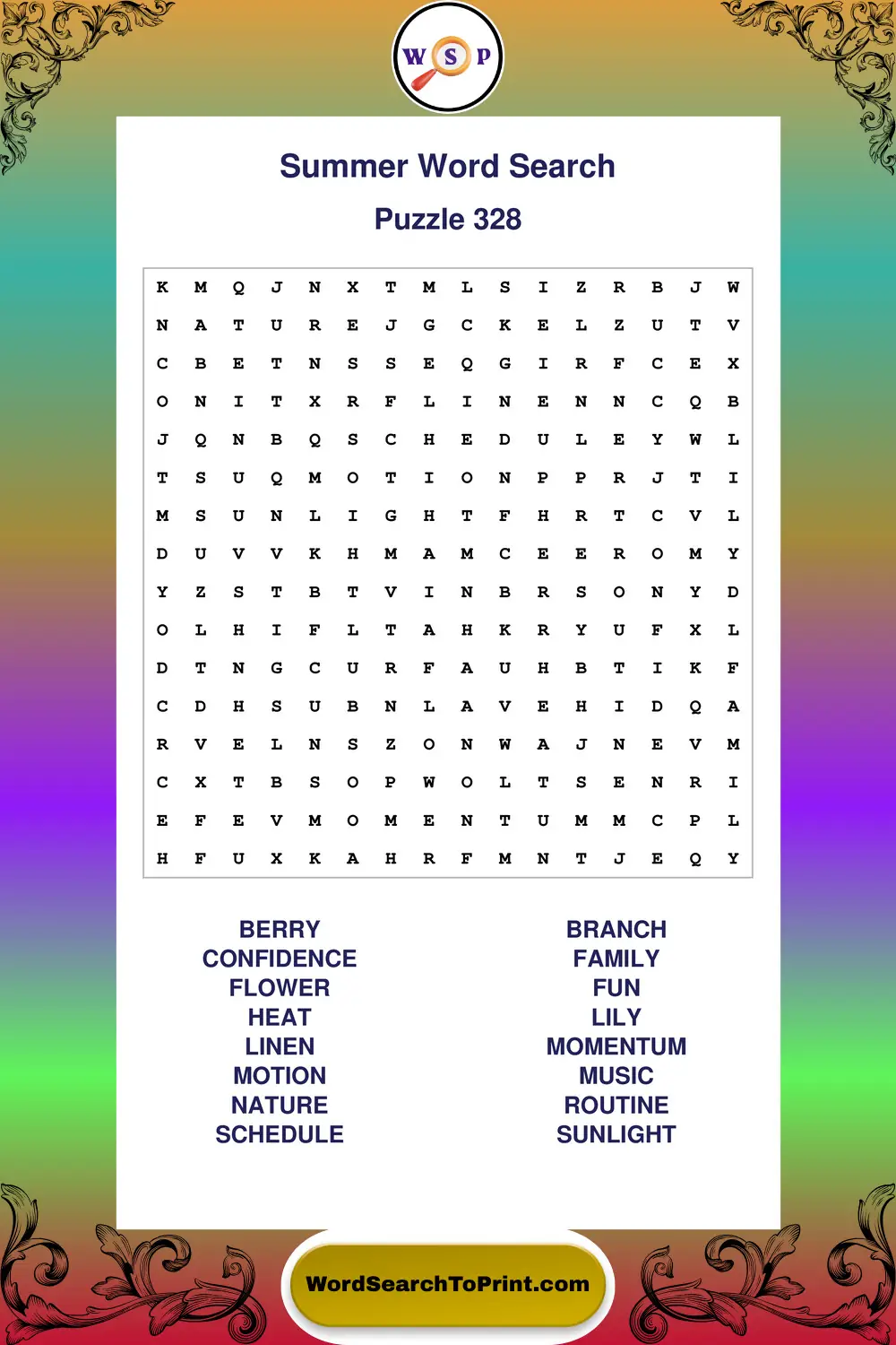 Summer Word Search Puzzle 328