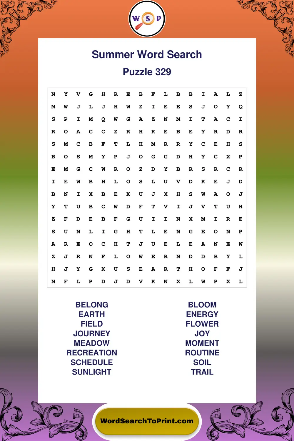 Summer Word Search Puzzle 329