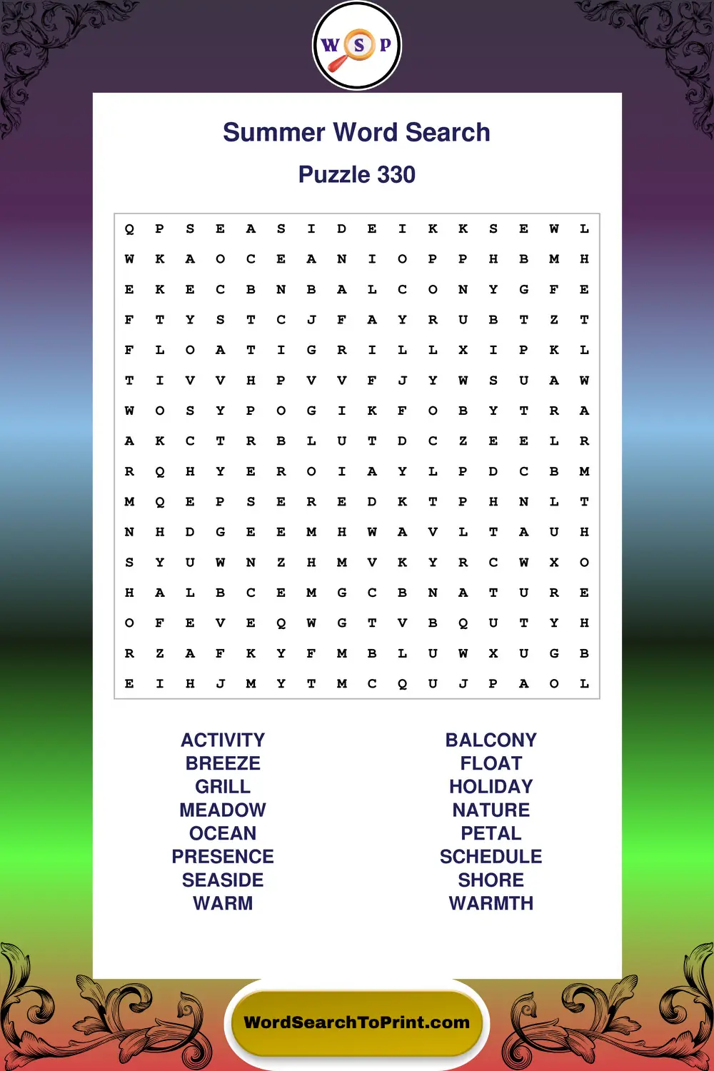 Summer Word Search Puzzle 330
