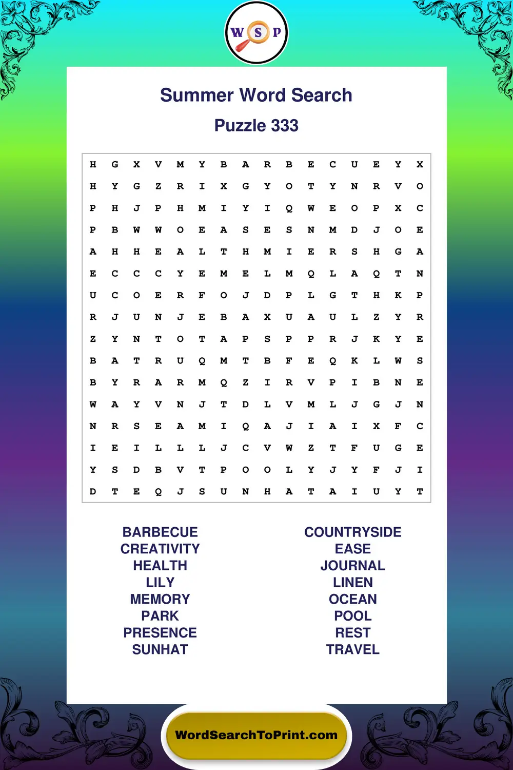 Summer Word Search Puzzle 333
