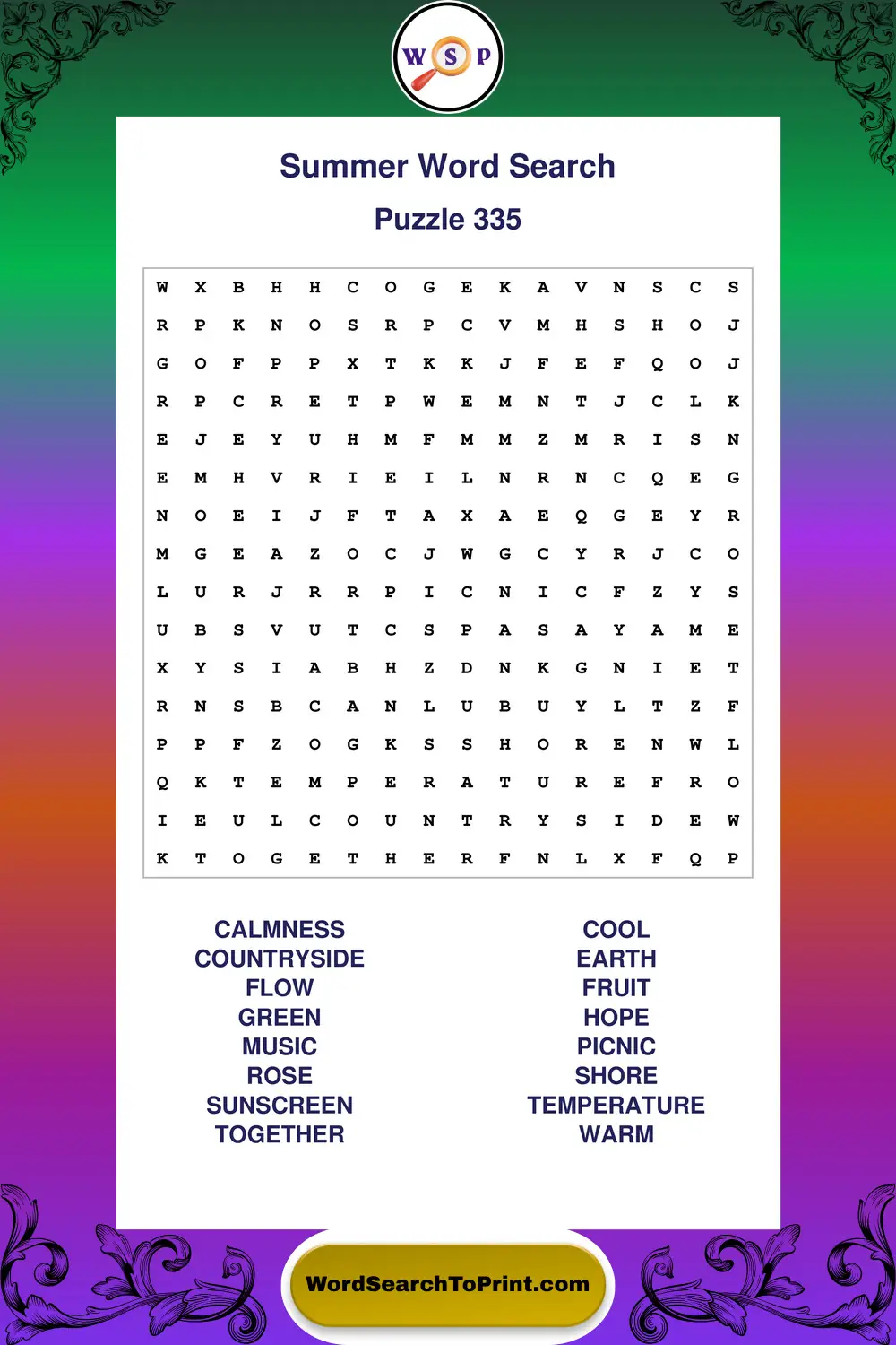 Summer Word Search Puzzle 335