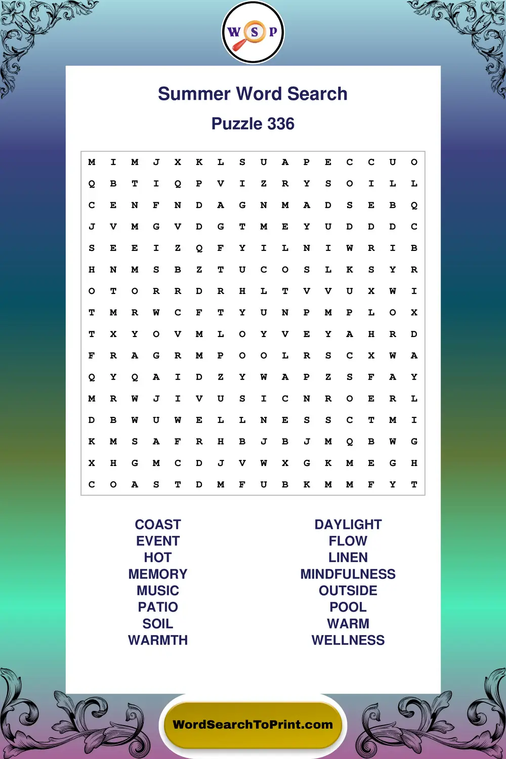 Summer Word Search Puzzle 336