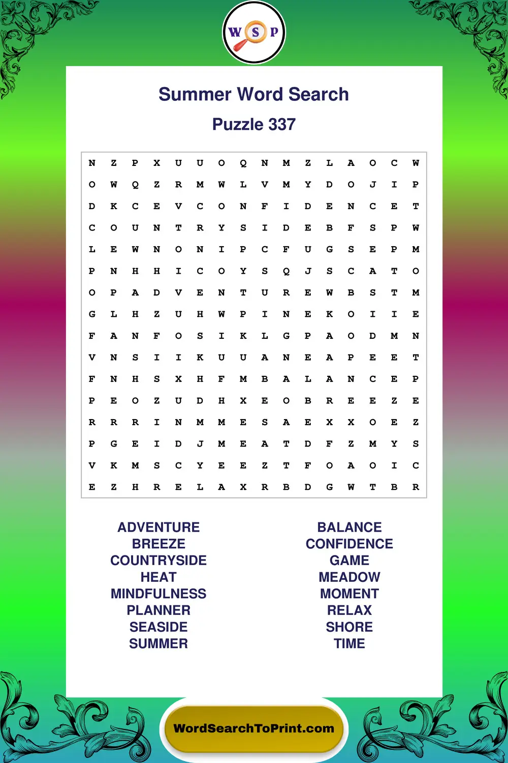 Summer Word Search Puzzle 337