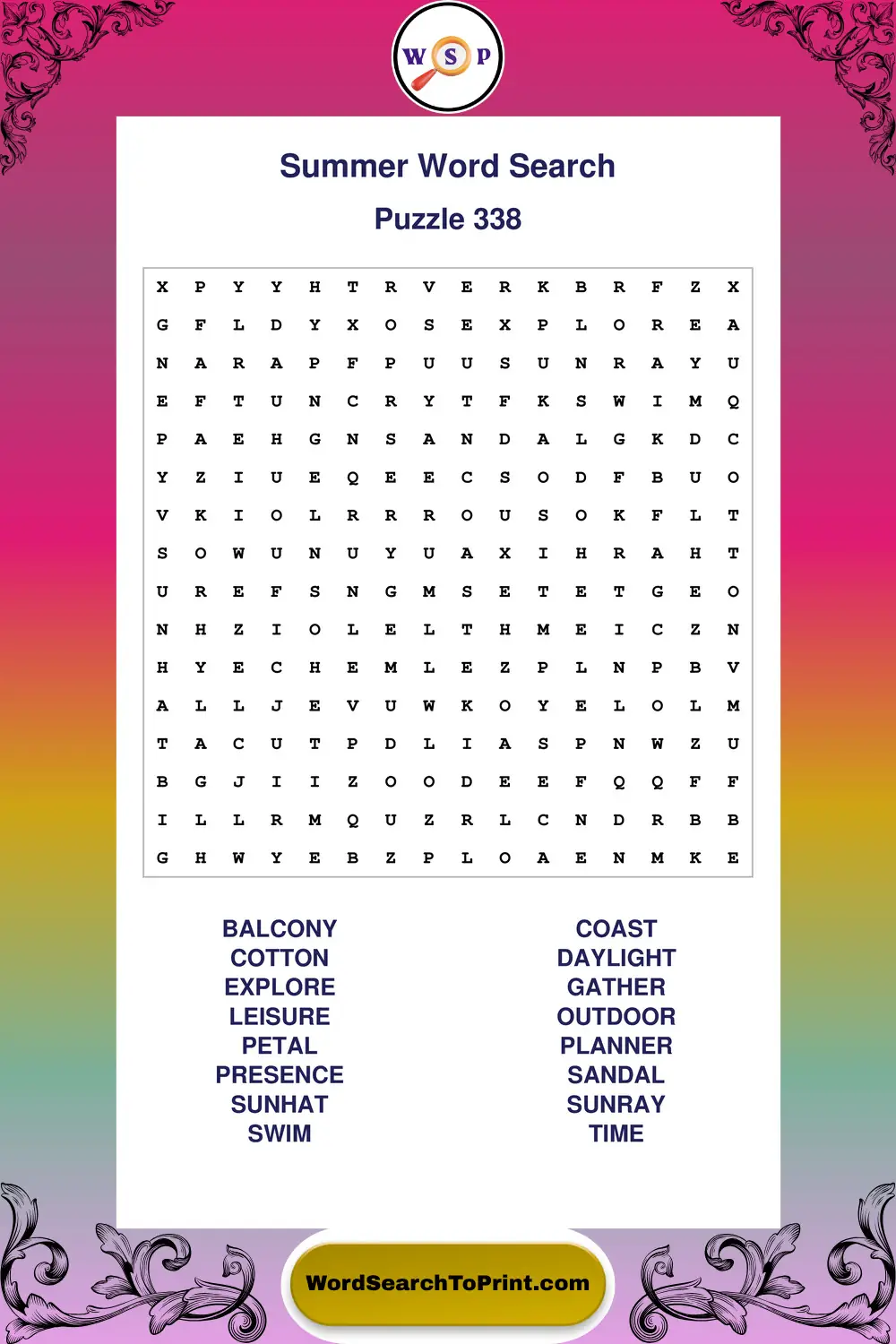 Summer Word Search Puzzle 338