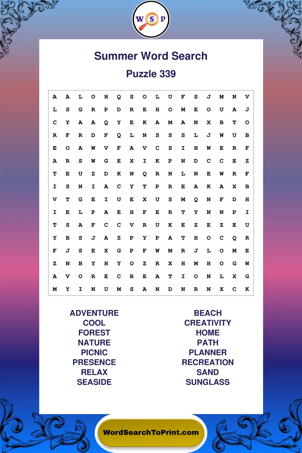 Summer Word Search Puzzle 339