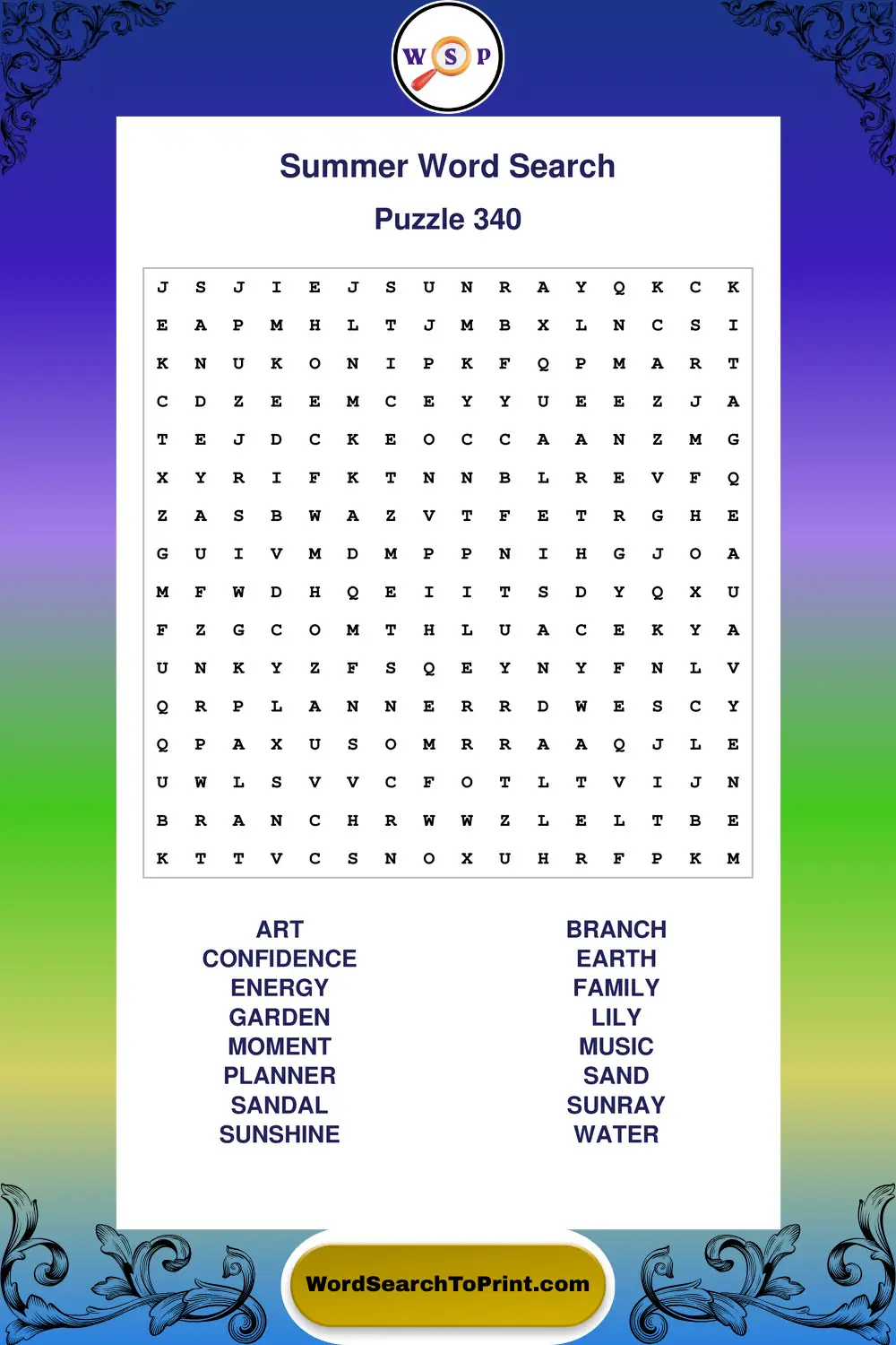Summer Word Search Puzzle 340