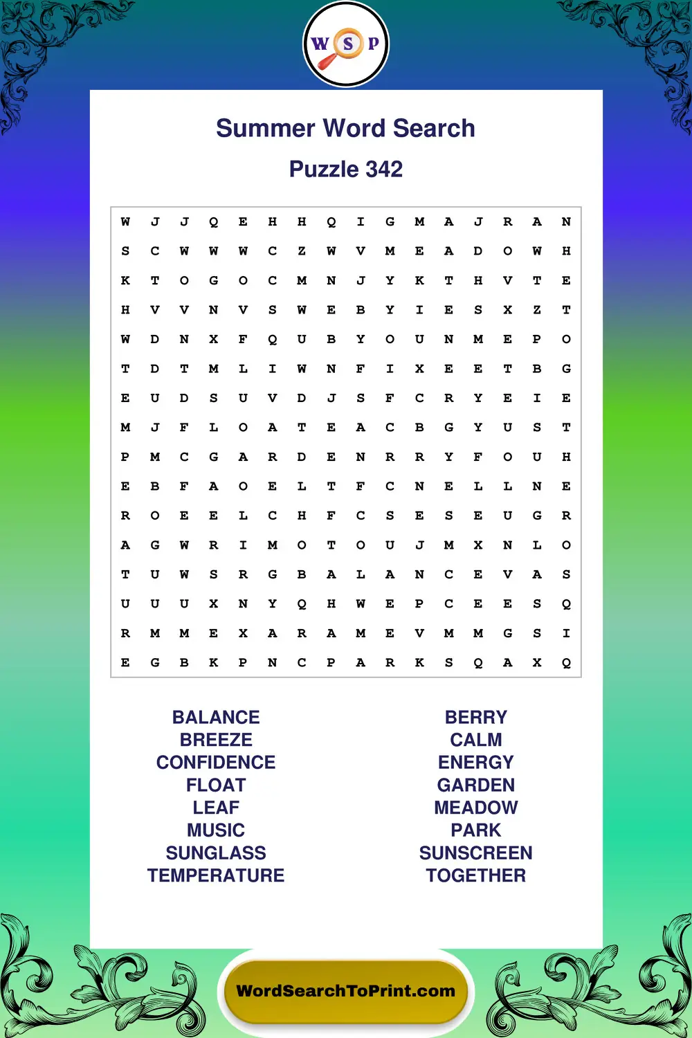 Summer Word Search Puzzle 342