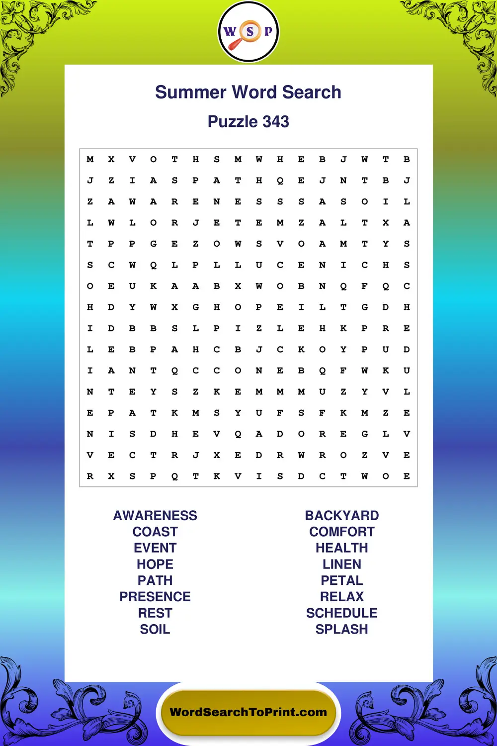Summer Word Search Puzzle 343