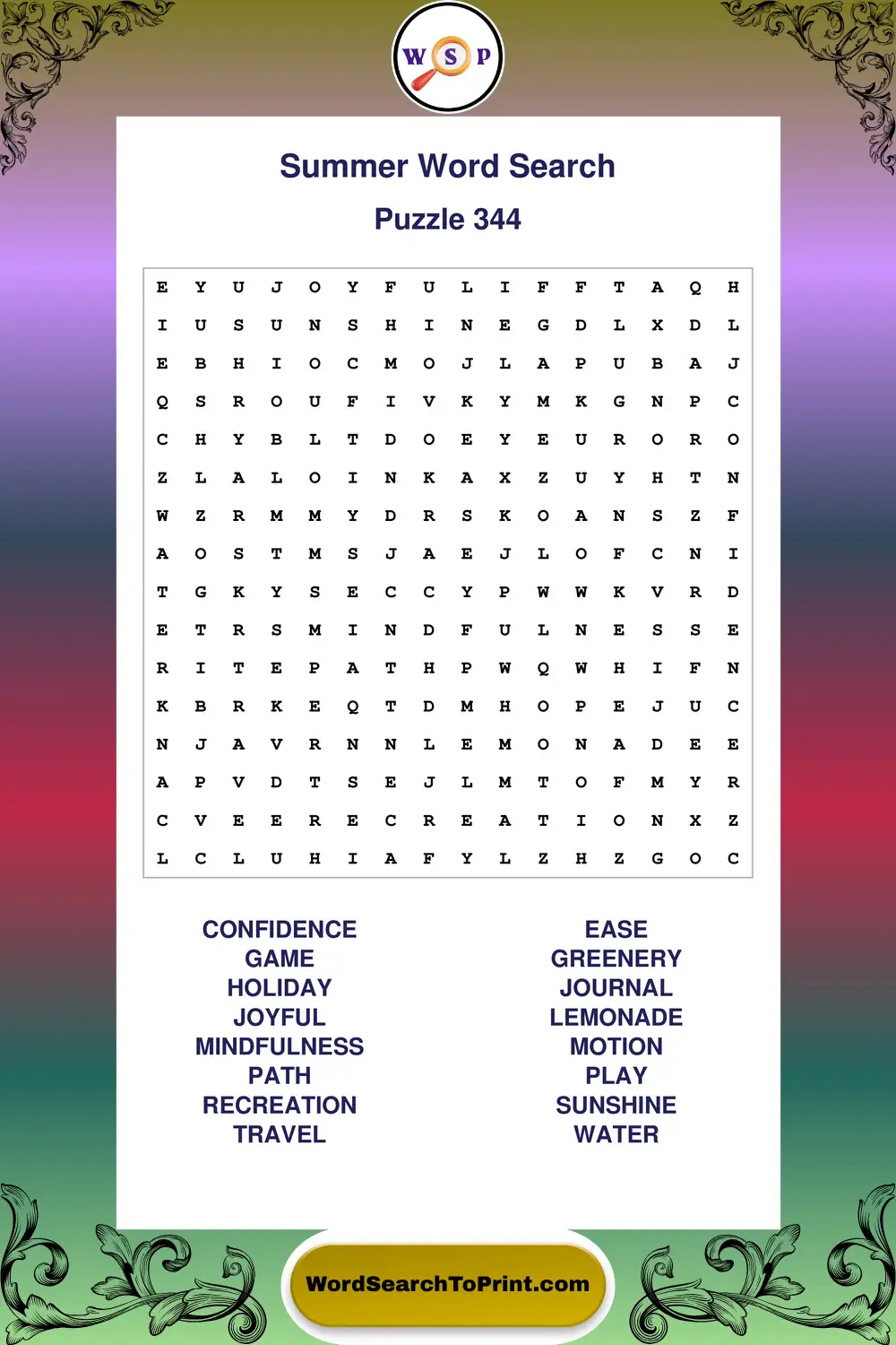 Summer Word Search Puzzle 344