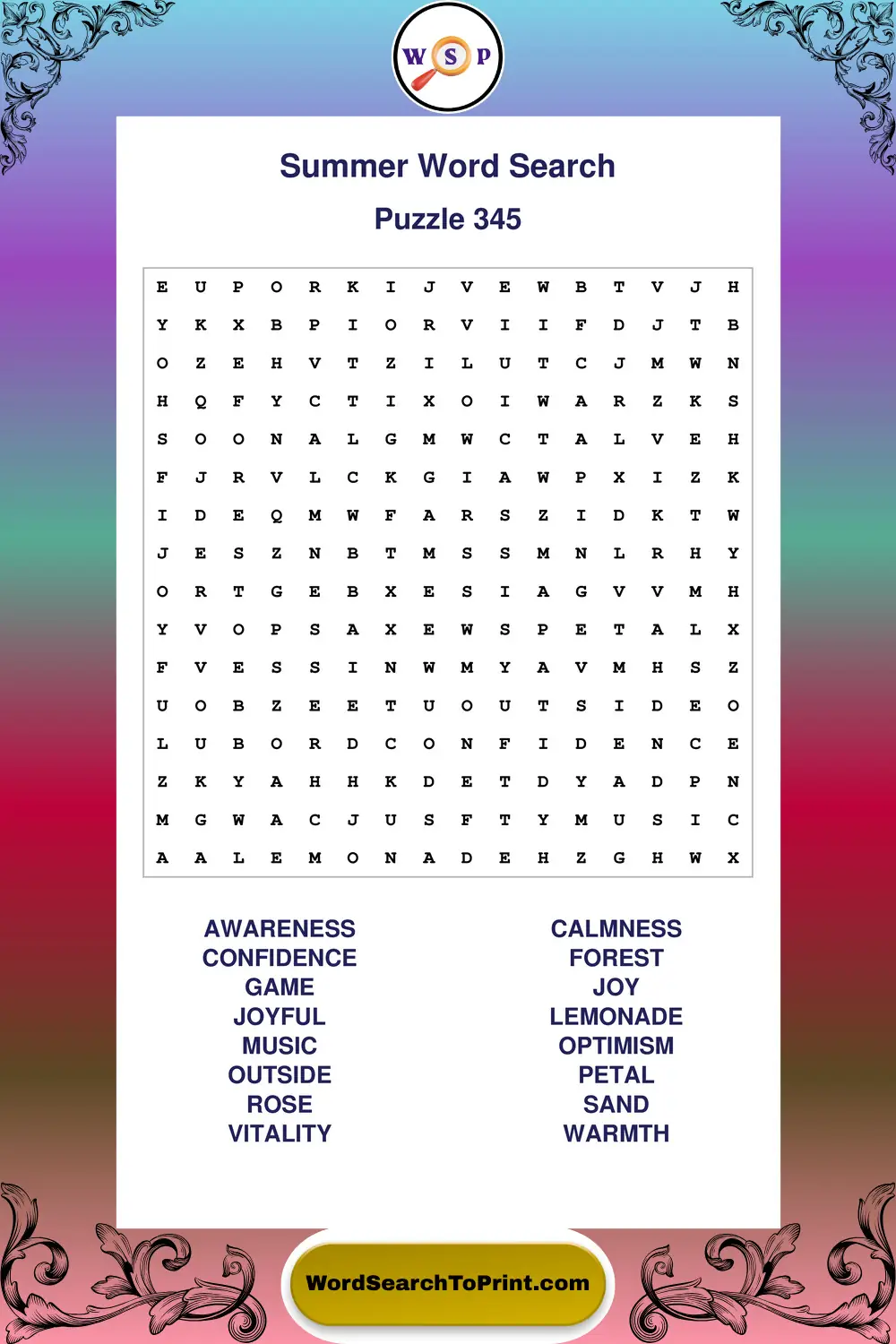 Summer Word Search Puzzle 345