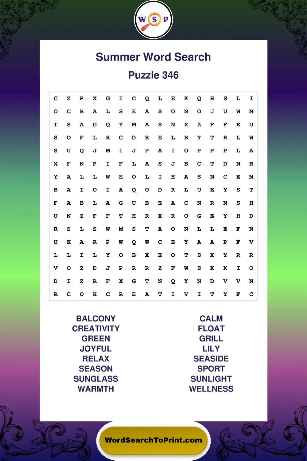 Summer Word Search Puzzle 346