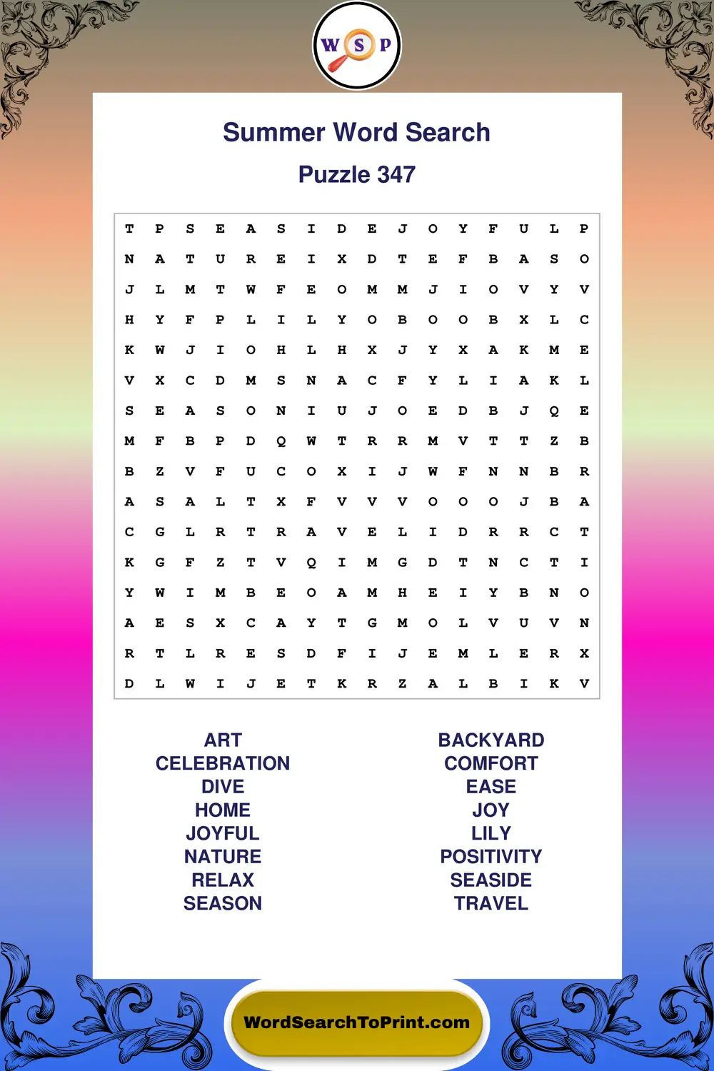 Summer Word Search Puzzle 347