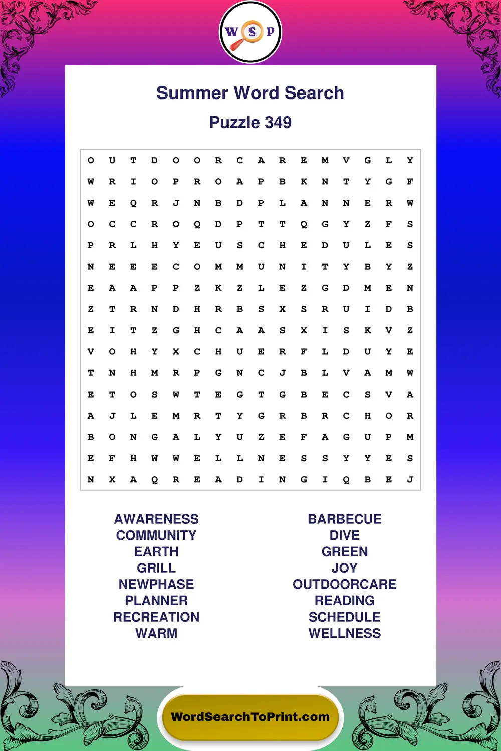 Summer Word Search Puzzle 349