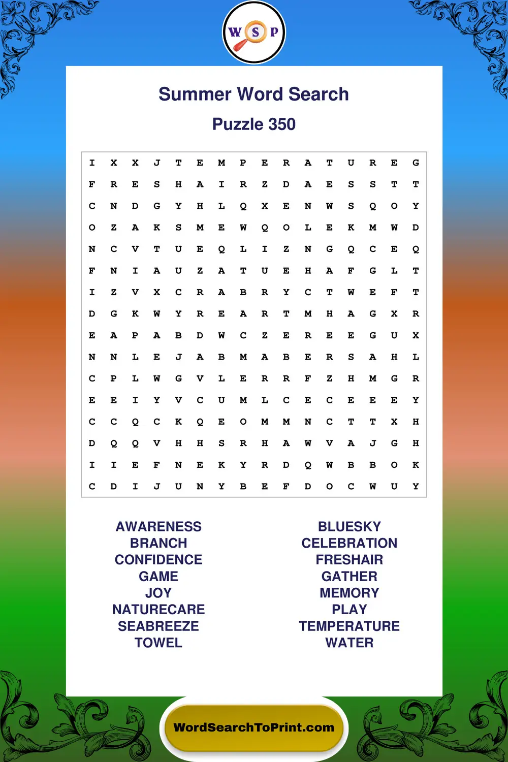 Summer Word Search Puzzle 350