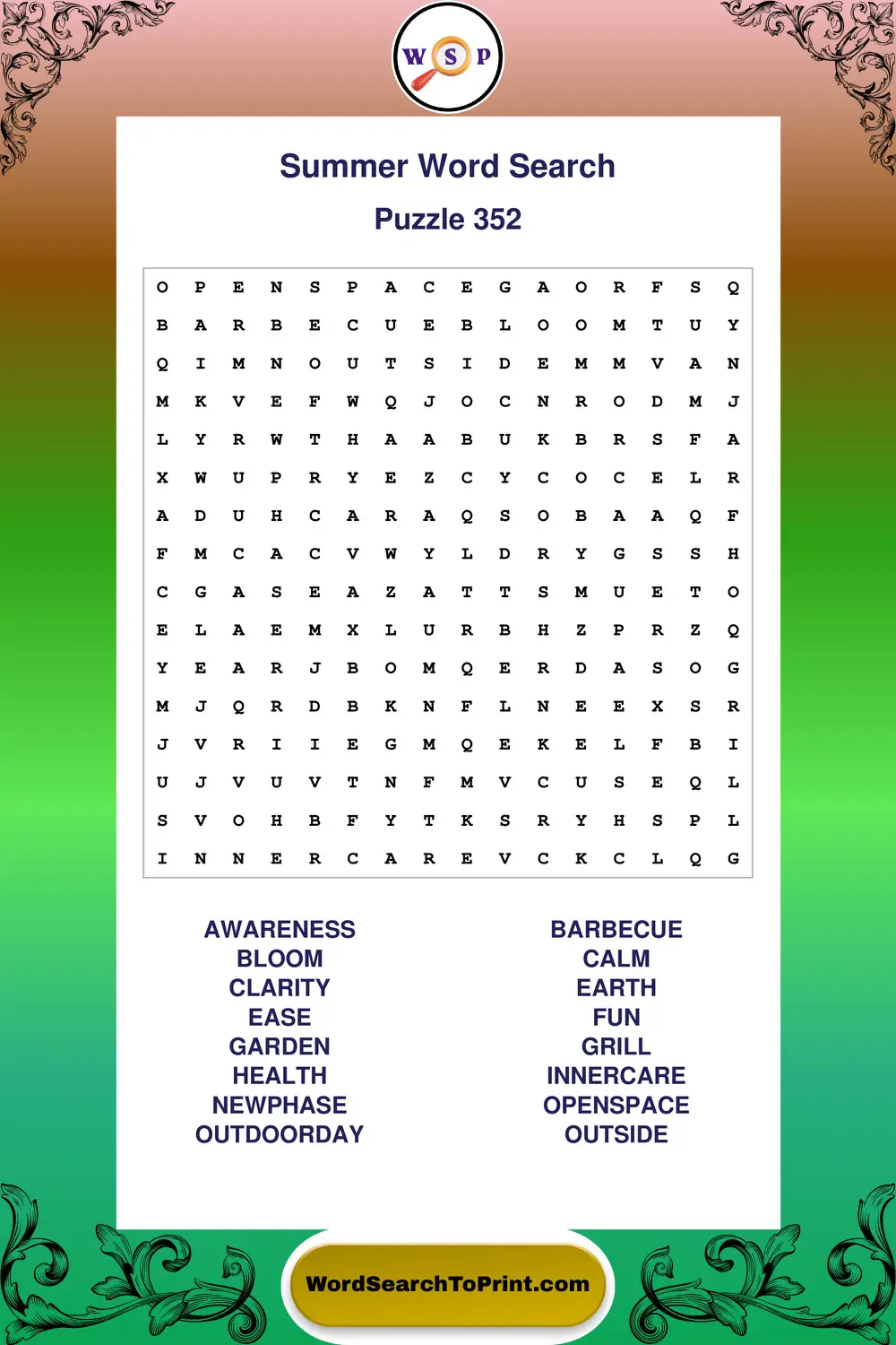 Summer Word Search Puzzle 352