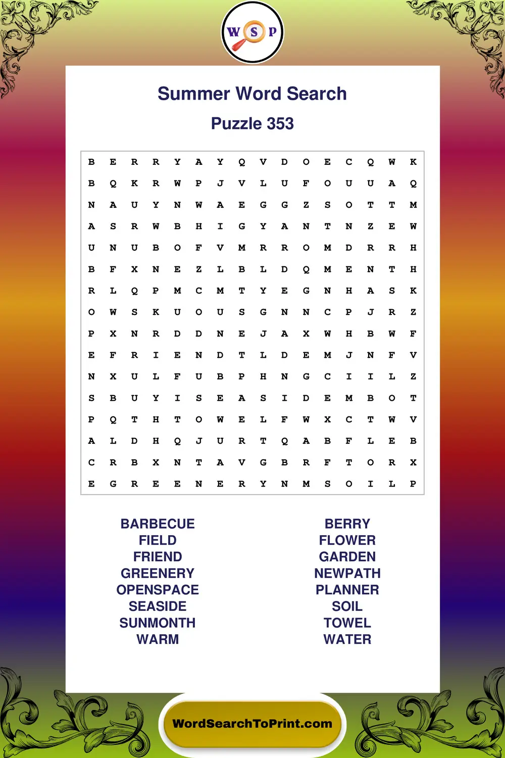 Summer Word Search Puzzle 353